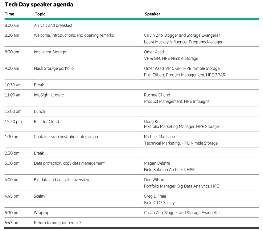 HPE Tech Day Agenda